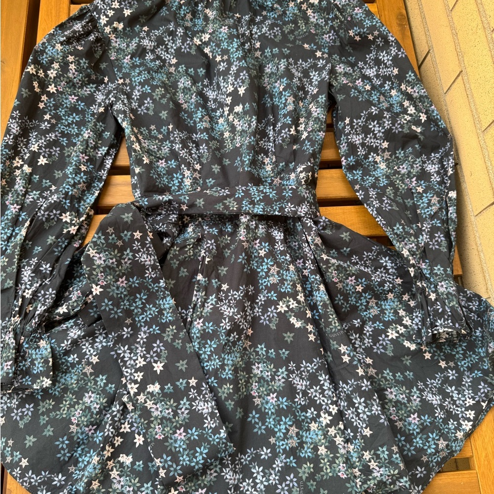 All Saints Floral Long Sleeve Dress - Black and Blue